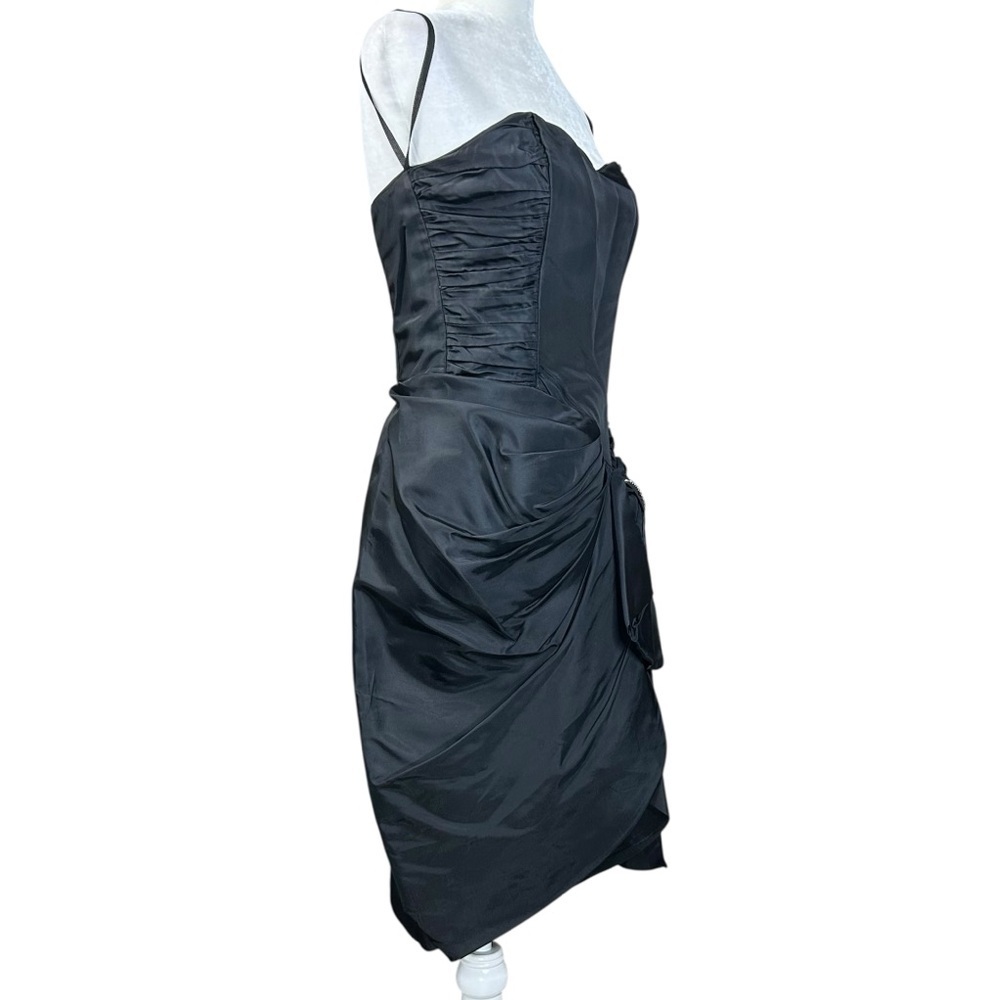 Y2K Steppin Out Taffeta Dress 7 Strapless Wiggle Formal Retro Rhinestones - Picture 2 of 13